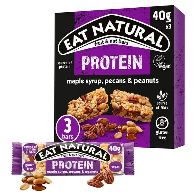 Eat Natural Protein Maple Syrup Pecans Peanuts Fruit & Nut Cereal Bars 3x40g - gallery image 1