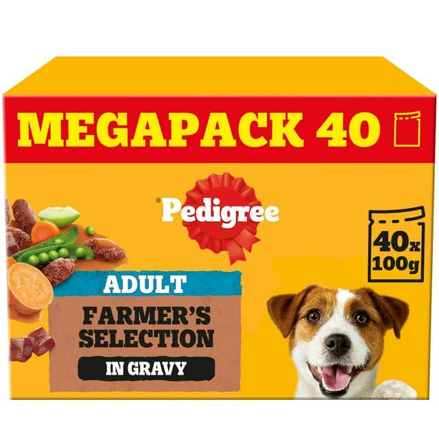 Pedigree Adult Wet Dog Food Pouches Farmer's Selection In Gravy 40 x 100g - gallery image 1