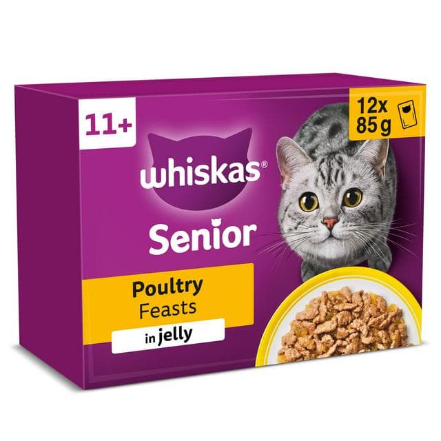 Whiskas 11+ Poultry Feasts Senior Wet Cat Food Pouches in Jelly 12 x 85g - gallery image 1