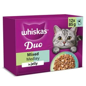 Whiskas 1+ Duo Mixed Medley Adult Wet Cat Food Pouches in Jelly 12 x 85g