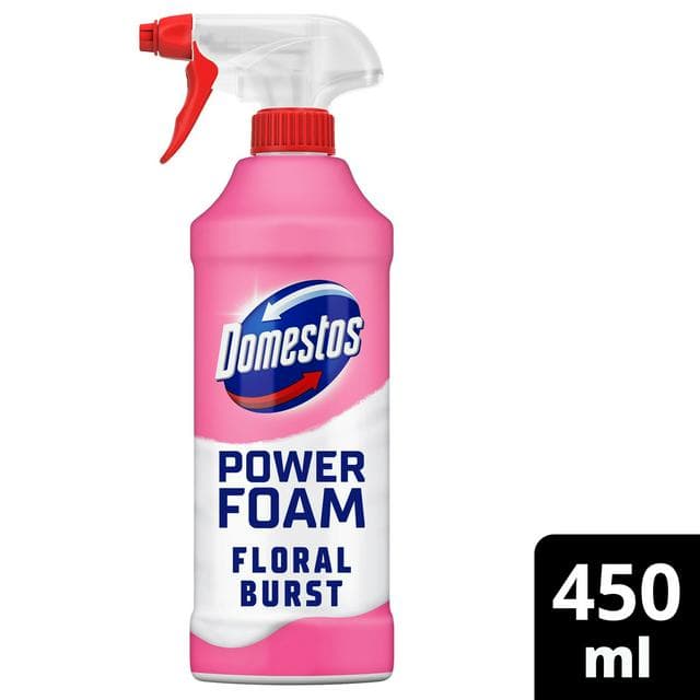 Domestos Power Foam Toilet & Bathroom Cleaner Spray Floral Burst 450ml - gallery image 1