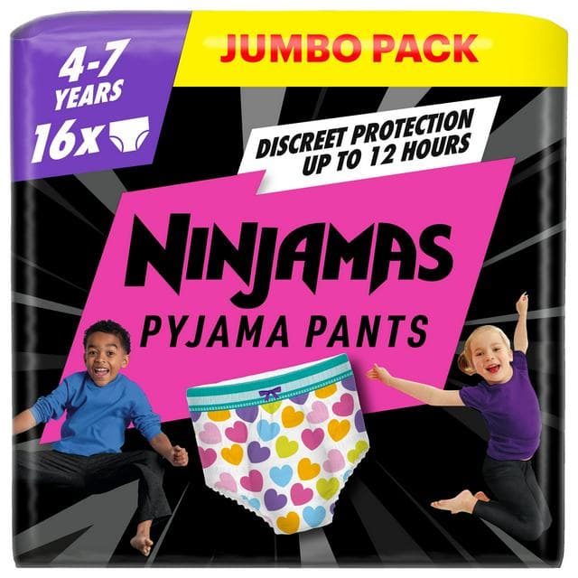 Pampers Ninjamas Pyjama Pants Unisex Hearts 4-7 Years x16 - gallery image 1