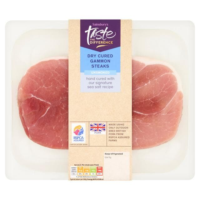 Sainsbury's Dry Cured Gammon Steaks Unsmoked, Taste the Difference 400g - gallery image 1