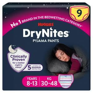 Huggies DryNites Bedwetting Pyjama Nappy Pants Girl Age 8-13 x9