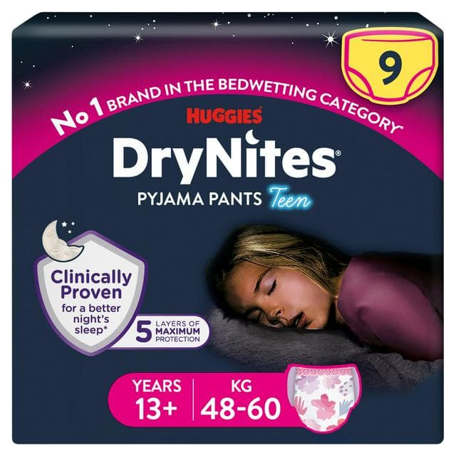 Huggies DryNites Girls Pyjama Pants For Bedwetting 13+ Years, 48-60kg x9 - gallery image 1