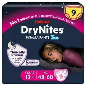 Huggies DryNites Girls Pyjama Pants For Bedwetting 13+ Years, 48-60kg x9