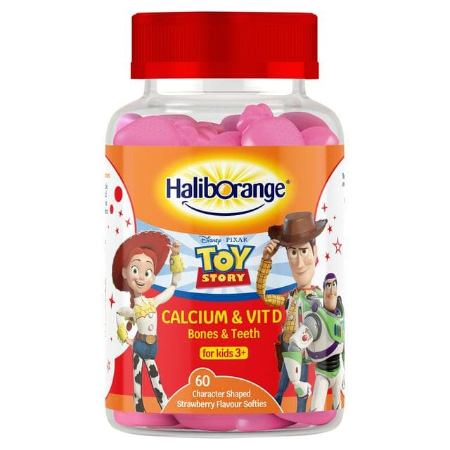 Haliborange Calcium & Vit D Bones & Teeth 60 Character Shaped Strawberry Flavour Softies for Kids 3+ - gallery image 1