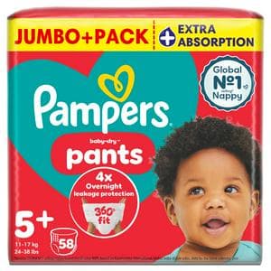 Pampers Baby Dry Nappy Pants Nappies Size 5+, 12kg-17kg x58
