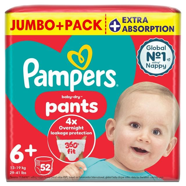 Pampers Baby Dry Nappy Pants Nappies Size 6+, 14kg-19kg x52 - gallery image 1