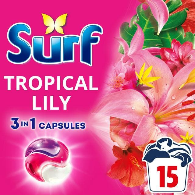 Surf 3 In 1 Laundry Washing Detergent Capsules Tropical Lily 15 Washes - gallery image 1