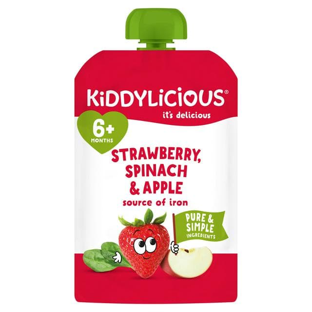 Kiddylicious Strawberry, Spinach & Apple Pouch Baby Food 100g - gallery image 1