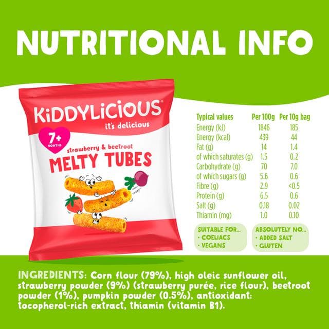 Kiddylicious Strawbery & Beetroot Melty Tubes Baby Snacks 4x10g - gallery image 3