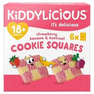 Kiddylicious Strawberry, Banana & Beetroot Cookie Squares Baby Snacks 6x24g