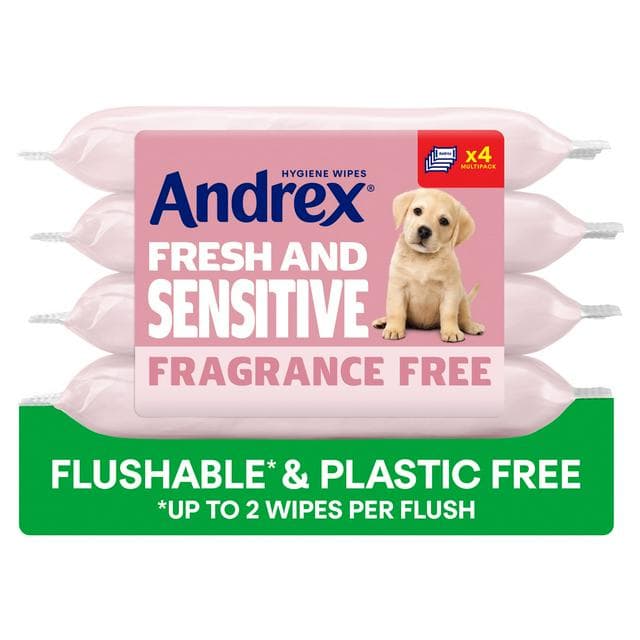 Andrex Fresh & Sensitive Flushable Moist Toilet Tissue Wipes Quad Pack 4x30 - gallery image 1