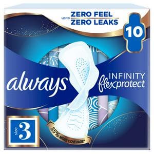 Always Infinity Flex Protect Night Sanitary Towels Winged Pads Size 3, x10