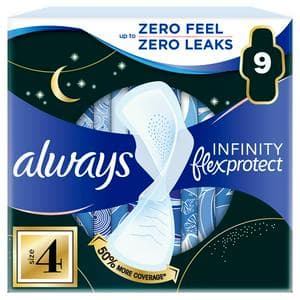 Always Infinity Flex Protect Night Extra Sanitary Towels Winged Pads Size 4, x9