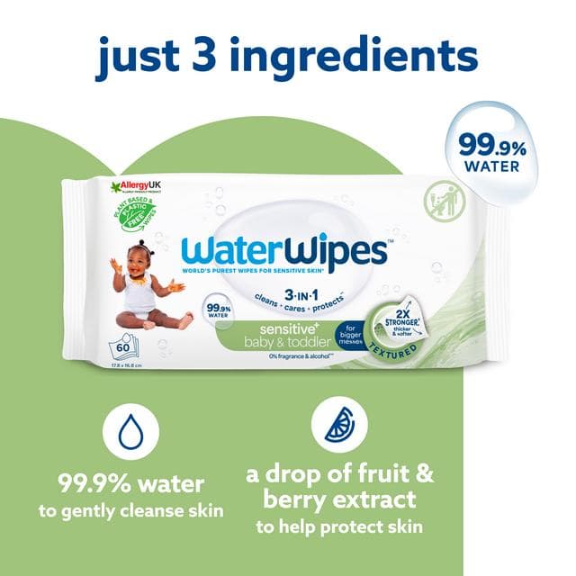 WaterWipes Sensitive 60 x Baby & Toddler Biodegradable Wipes - gallery image 2