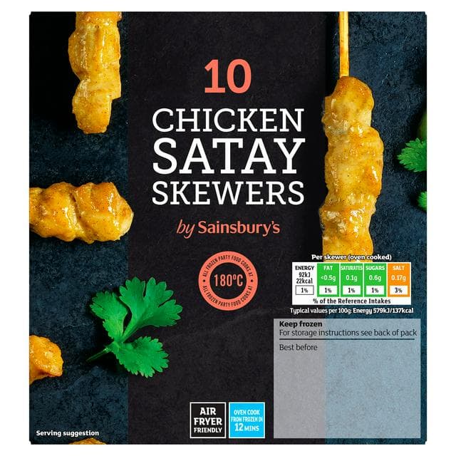 Sainsbury's Satay Style Chicken Breast Skewers x10 180g - gallery image 1
