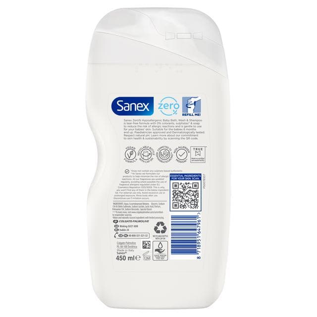 Sanex Zero% Hypoallergenic Nourishing Baby Bath Foam & Shampoo 450ml - gallery image 2
