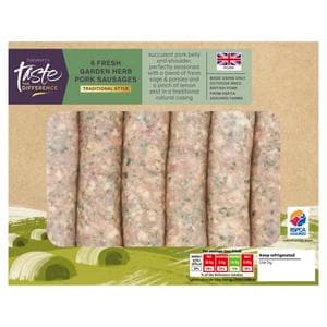 Sainsbury's Traditional Style Fresh Garden Herb British Pork Sausages, Taste the Difference x6 454g