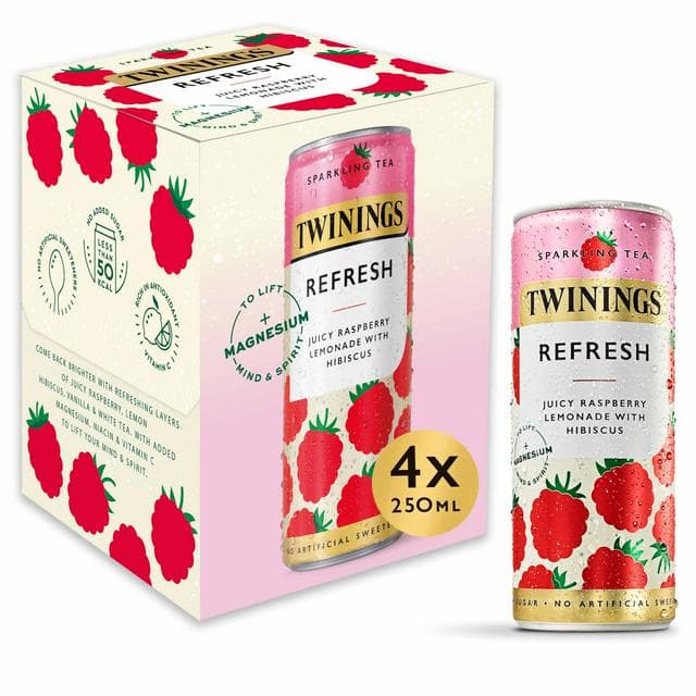 Twinings Sparkling Tea Refresh Juicy Raspberry Lemonade with Hibiscus 4 x 250ml - gallery image 1