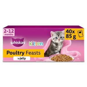 Whiskas Kitten Poultry Feasts Wet Cat Food Pouches in Jelly 40 x 85g