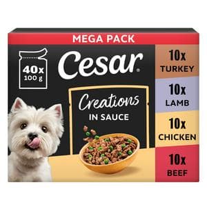 Cesar Creations 40 x 100g Poultry Beef Lamb in Sauce Wet Dog Food Pouch