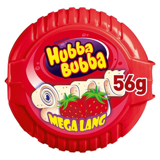 Hubba Bubba Snappy Strawberry Bubble Gum Mega Long Tape 56g - gallery image 1