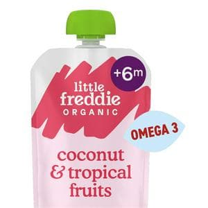 Little Freddie Organic Good for Brains Coconut & Tropical Fruits Baby Food Pouch with Omega 3 6+ Months 90g