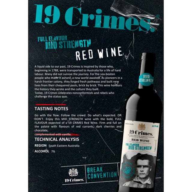 19 Crimes Mid Strength Red Wine 75cl - gallery image 5