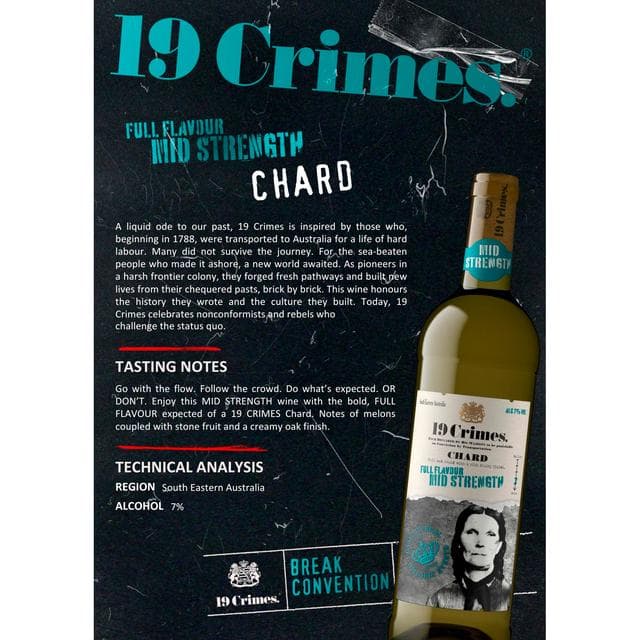 19 Crimes Chardonnay Mid Strength 7% Wine - gallery image 5