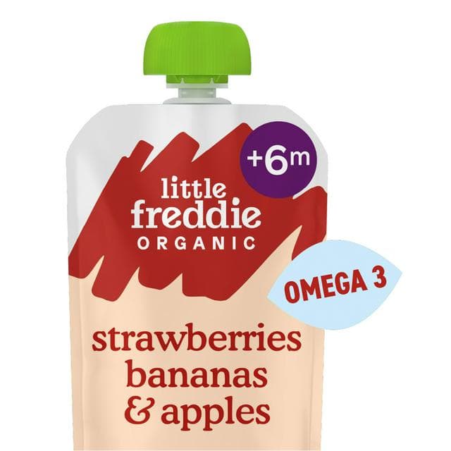 Little Freddie Organic Good for Brains Strawberries, Bananas & Apples Baby Food Pouch with Omega 3 6+ Months 90g - gallery image 1