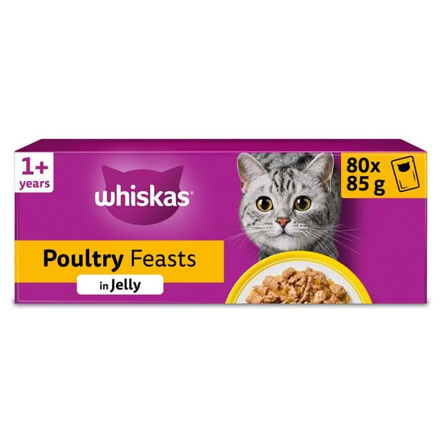 Whiskas 1+ Poultry Feast in Jelly Wet Cat Food 80 x 85g - gallery image 1