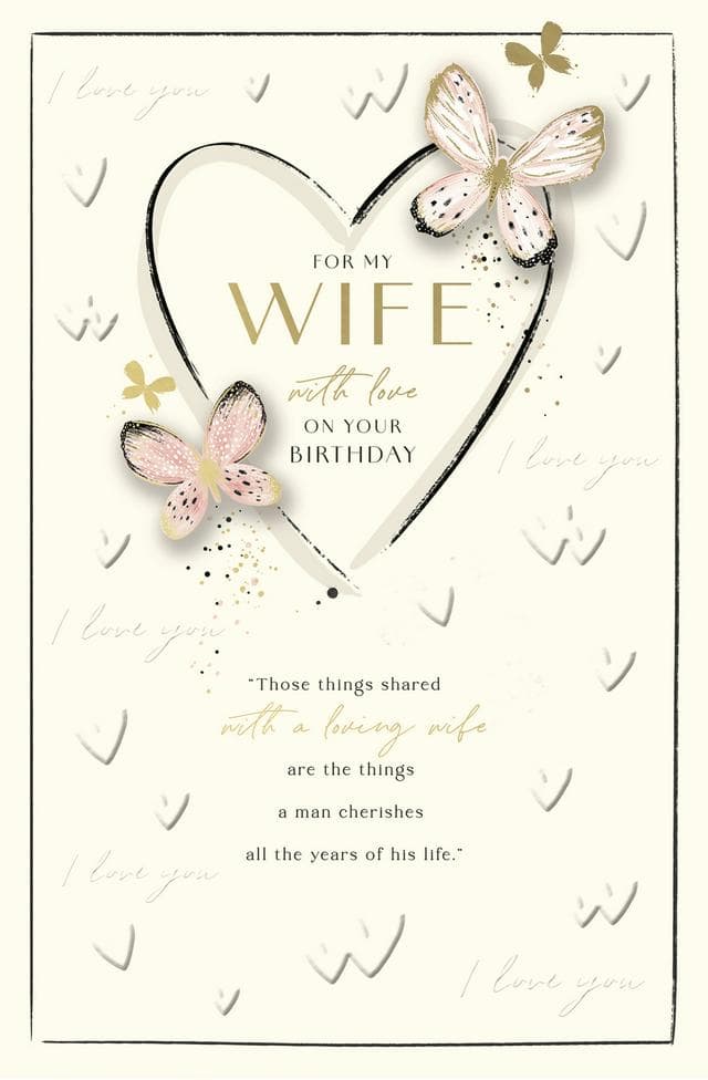 Gibson For My Wife Happy Birthday Butterflies & Hearts Design Greeting Card - gallery image 1