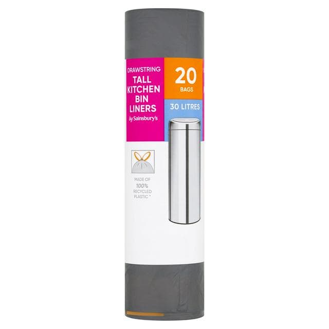 Sainsbury's Drawstring Tall Kitchen Bin Liners x20 30L - gallery image 1