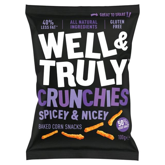 Well & Truly Crunchies Spicey & Nicey Baked Corn Snacks 100g - gallery image 1