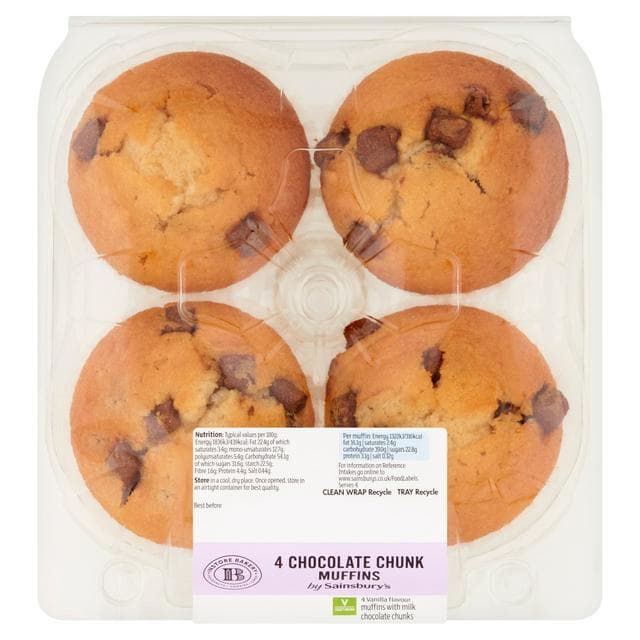 Sainsbury's Chocolate Chip Muffins x4 - gallery image 1