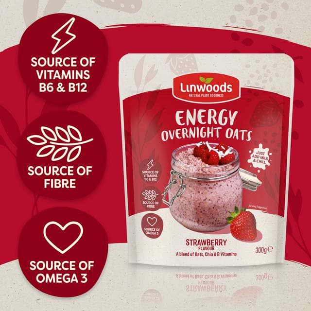 Linwoods 300g Strawberry Flavour Energy Overnight Oats - gallery image 4