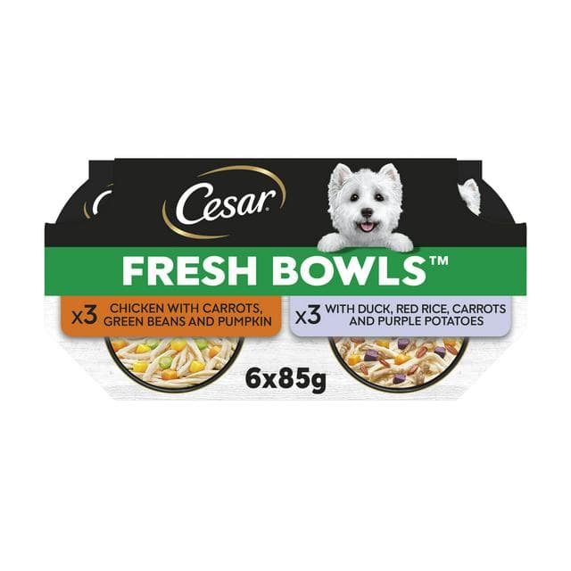 Cesar Fresh Bowl Adult Wet Dog Food Chicken & Duck Taster Multipack 6 x 85g - gallery image 1