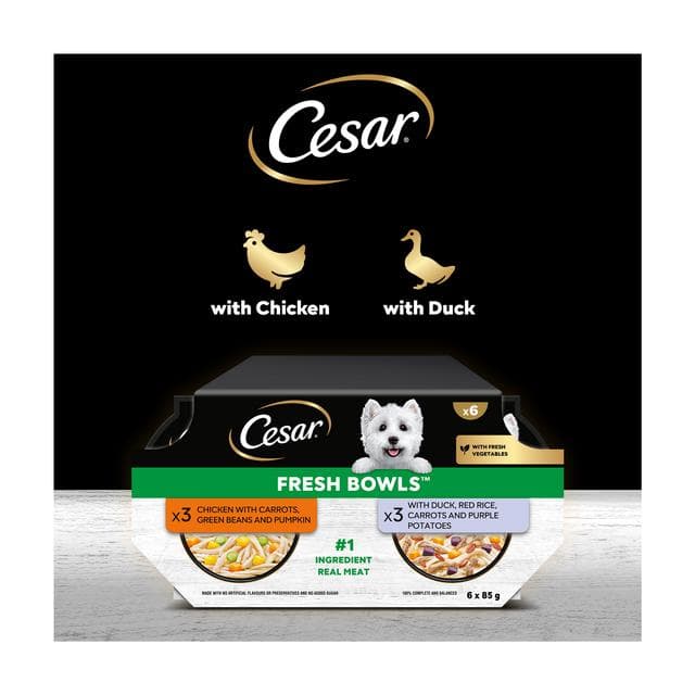 Cesar Fresh Bowl Adult Wet Dog Food Chicken & Duck Taster Multipack 6 x 85g - gallery image 5
