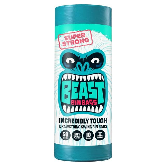 Beast Bin Bags Incredibly Tough Drawstring Swing Bin Bags x10 50L - gallery image 1