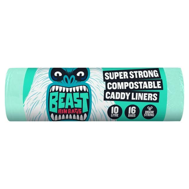 Beast Bin Bags Super Strong Compostable Drawstring Caddy Liners x16 10L - gallery image 1