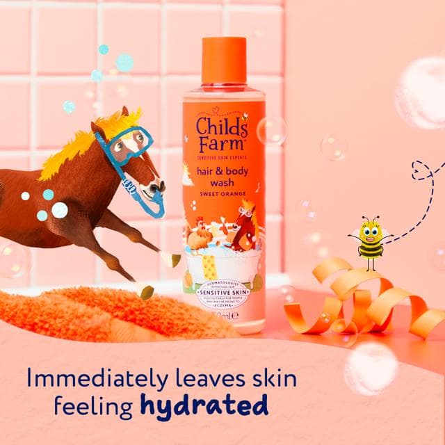 Childs Farm 250ml Gentle Tear-Free Formula for Babies, Kids & Sensitive Skin Sweet Orange Hair & Body Wash - gallery image 3