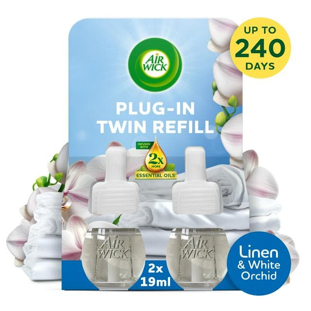 Air Wick Linen & White Orchid Plug In Twin Refill Air Freshener Lasts Upto 100 Days Refill 19ml - gallery image 1