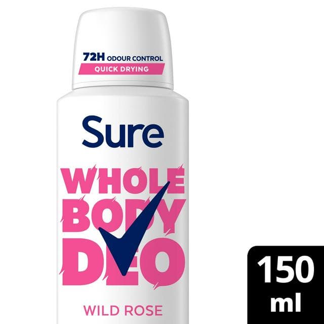 Sure Women Wild Rose Whole Body Deodorant Spray 72h Odour Control 150ml - gallery image 1