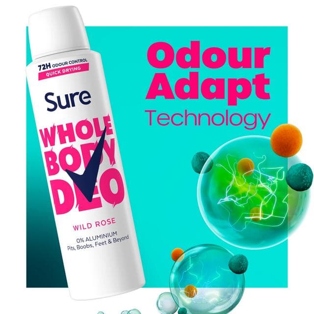 Sure Women Wild Rose Whole Body Deodorant Spray 72h Odour Control 150ml - gallery image 3