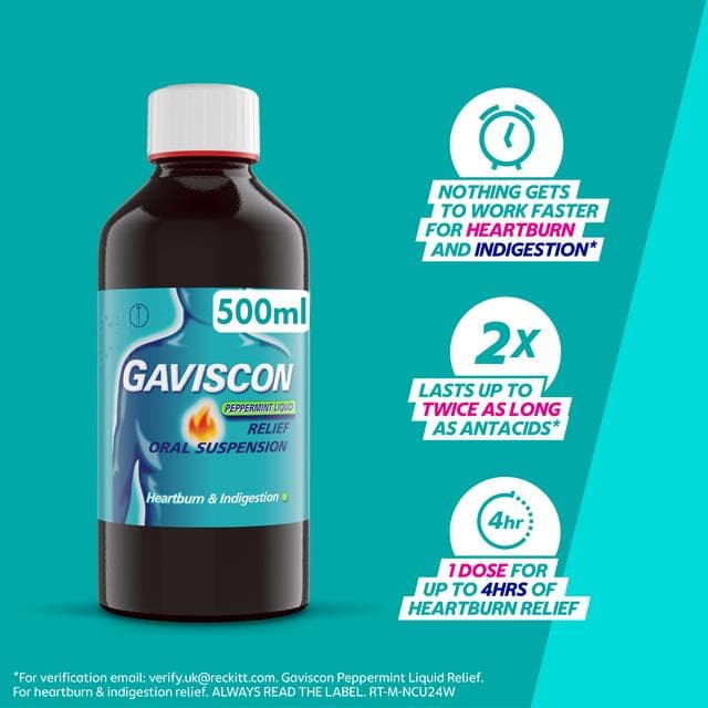 Gaviscon Heartburn & Indigestion Liquid Peppermint 500ml - gallery image 4