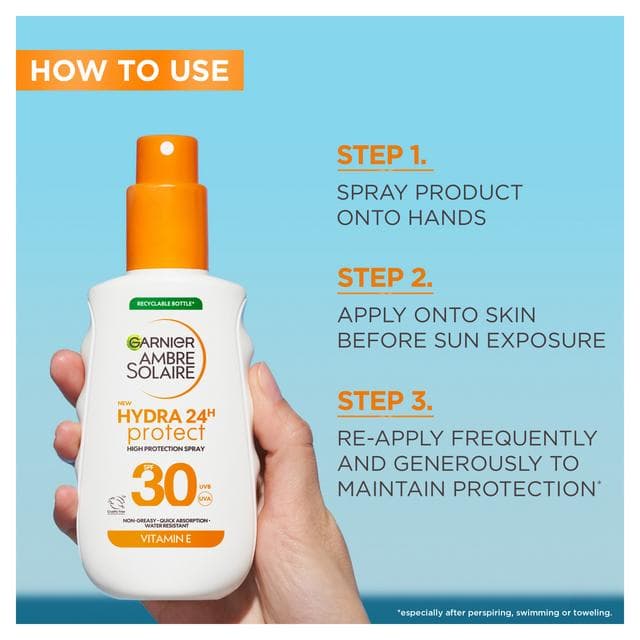 Garnier Ambre Solaire 150ml SPF 30 Hydra Sun Cream Spray - gallery image 5