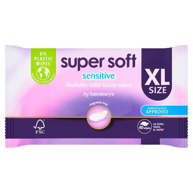 Sainsbury's Super Soft Sensitive Flushable Toilet Tissue Wipes x40 - gallery image 1