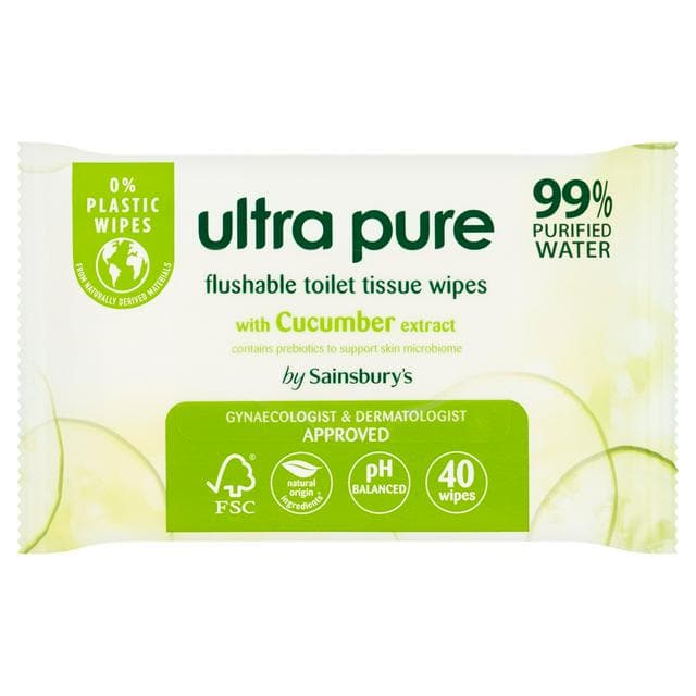 Sainsbury's Ultra Pure Flushable Toilet Tissue Wipes with Cucumber Extract x40 - gallery image 1